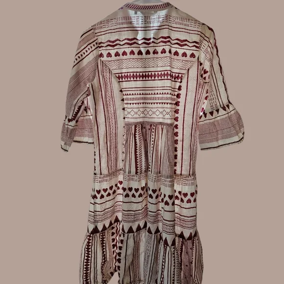 Akkriti 100% Cotton Boho Block Print Midi Dress S Cottagecore Tiered India - Picture 5 of 5